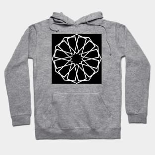 White Islamic Geometric Pattern Stars on Black Background Hoodie